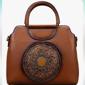 Brown Handbag with Embellished Design